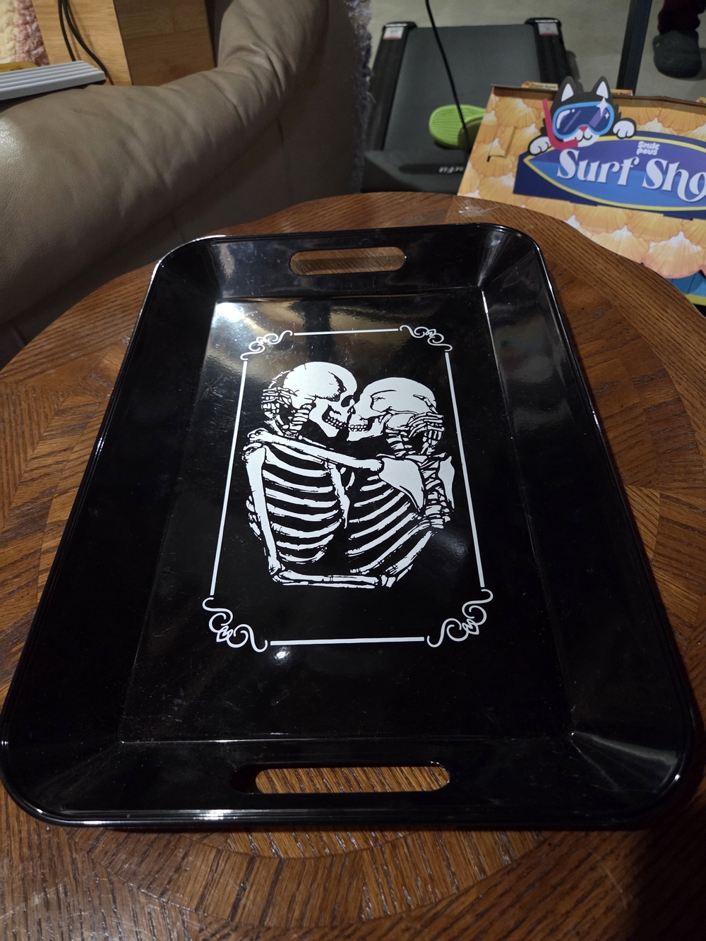 Black Decorative Serving Tray with Skeleton Design